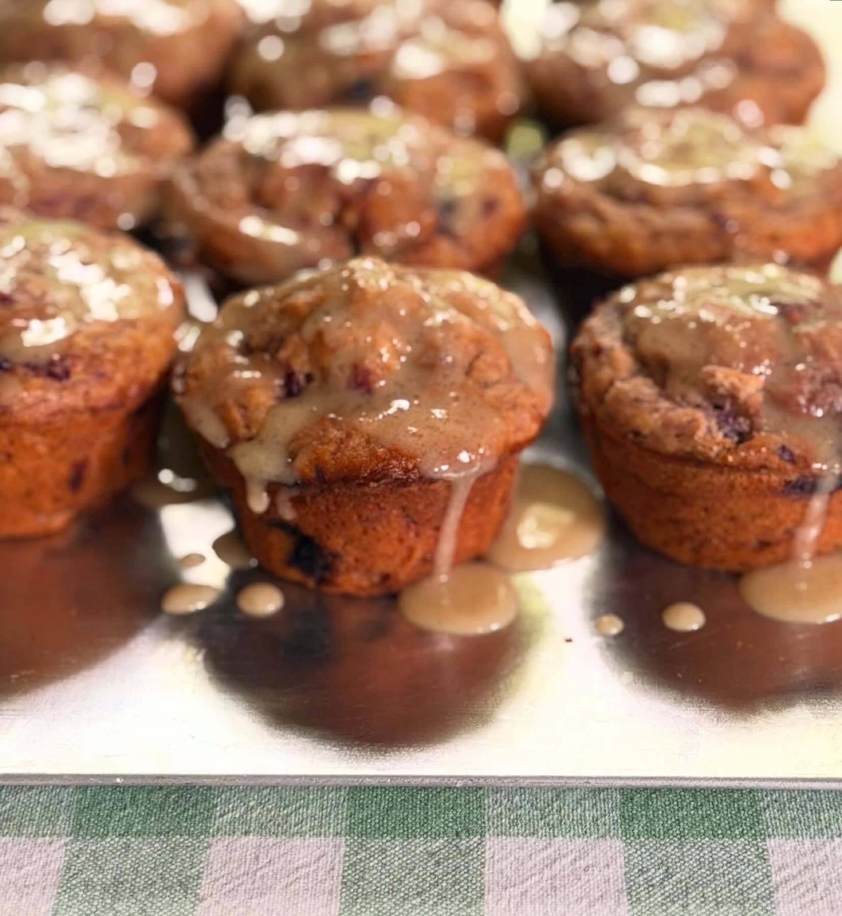 Glazed blueberry muffins fresh from the oven